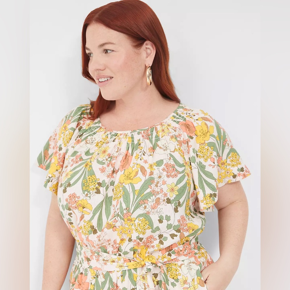 Lane Bryant Smocked-Neck Wide Leg Floral Jumpsuit - Picture 2 of 11